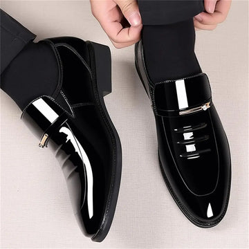 Xajzpa Mens Dress Shoes Formal Business Oxford High Gloss Patent Slip On Loafers Comfortable Casual Driving Boat Shoe For Men